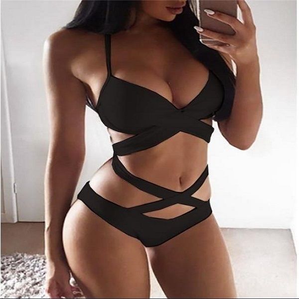 Damen-Badebekleidung, sexy Bikinis, Damen-Badeanzug, hoch taillierte Badeanzüge, Schwimmen, Neckholder, Push-Up-Bikini-Set, Übergröße