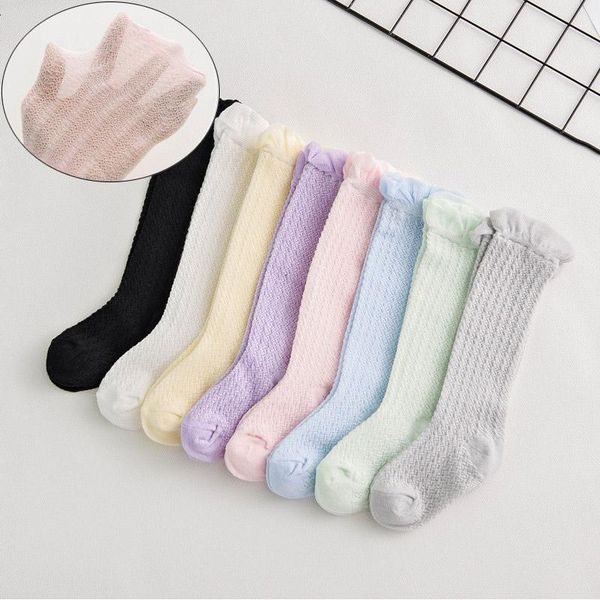 

socks born baby lace solid color girls boys summer mesh infant toddler knee high long sokken meia infantil, Pink;yellow