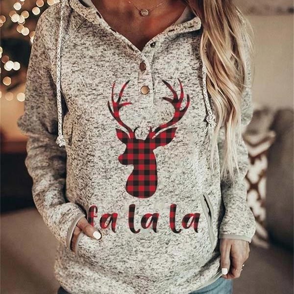 

2020 autumn winter women's new christmas sweater hooded printed sweater, Black