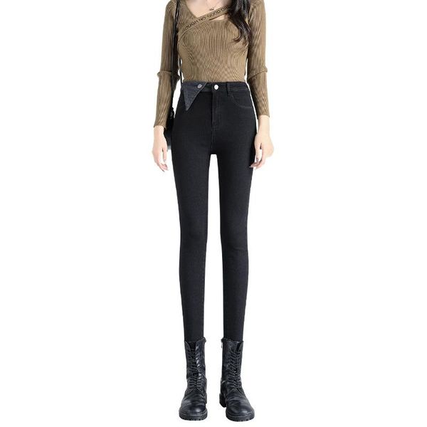 

women's jeans autumn winter black stretch skinny woman high waist korean denim pencil pants push up casual, Blue