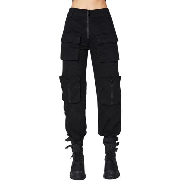 

women's pants & capris harajuku elastics high waist streetwear fashion women solid black street style pockets casual daliy wild trouser, Black;white