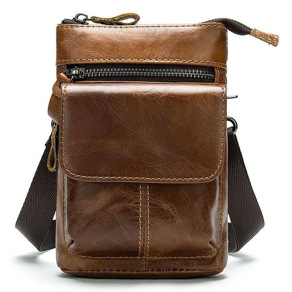 

brand men oil waxing genuine leather fanny waist bag pack male belt loop hip bum casual phone pouch for man 8123 bags