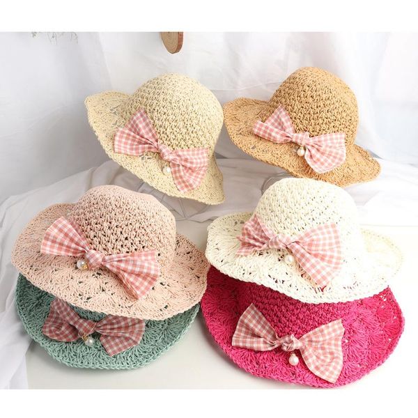 

caps & hats kids summer foldable big bow straw hat for girls sun visor cap baby uv protection beach accessory outdoor/vacation, Yellow