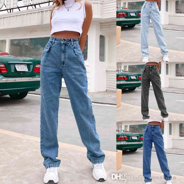 

women wide leg jeans vertical floor mops high waist loose denim pants casual straight trousers spring and autumn new 2022, Blue