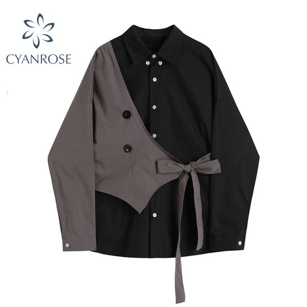 

patchwork blouse women long sleeve autumn korean loose turn down collar designer streetwear fashion female shirt 210417, White