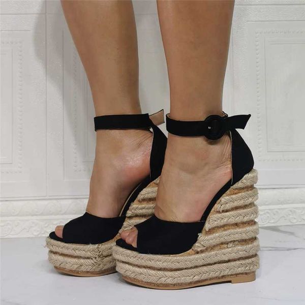 

sandals 2021 handmade knitted high platform women's shoes black ankle strap large size 47 summer waterproof