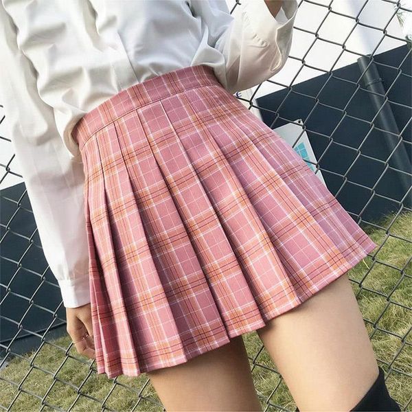 

korean style zipper high waist women skirt school girl faldas spandex pleated plaid red mini jupe femme, Black