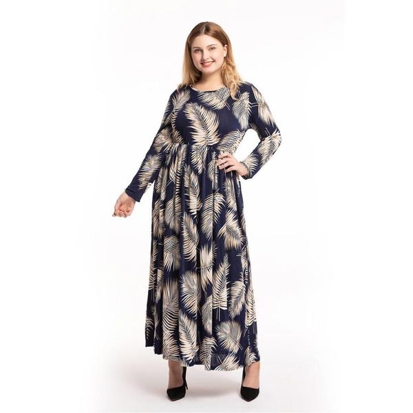 

casual dresses 2021 autumn plus size dress women o-neck full sleeve print pleated big swing long girl party night 6099, Black;gray