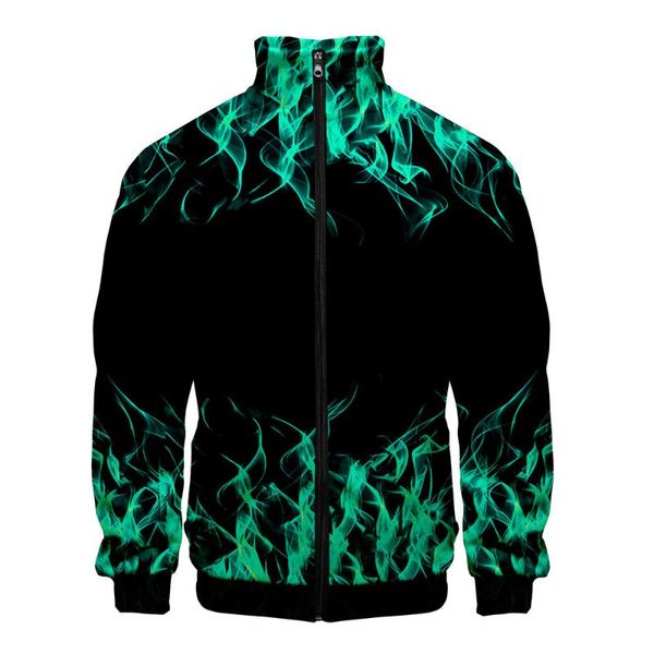 

men's jackets blue green red purple flame 3d printed harajuku cardigan stand collar zipper baseball jacket outerwear coats, Black;brown