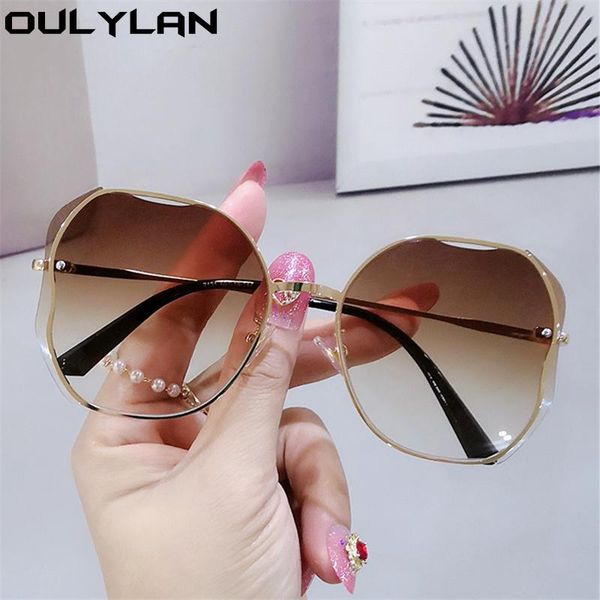 

sunglasses oulyaln butterfly shape gradient for women luxury trimming lens metal oversized sun glasses female uv400 googles, White;black