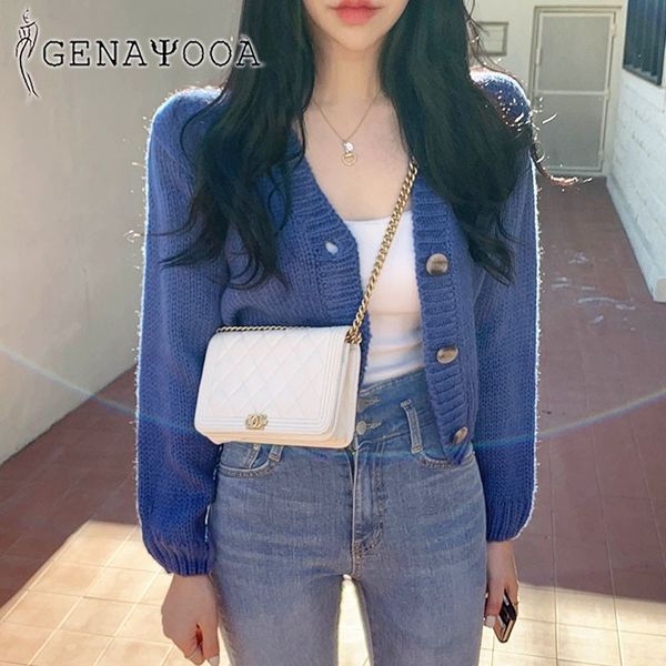 

genayooa women's cropped sweaters female v neck jumper autumn winter single breasted sweater woman knitted cardigan 210417, White;black