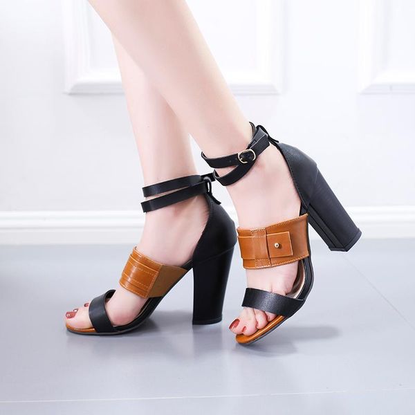 

high heels sandals ankle strappy narrow band women pumps black brown party wedding shoes woman plus size 41