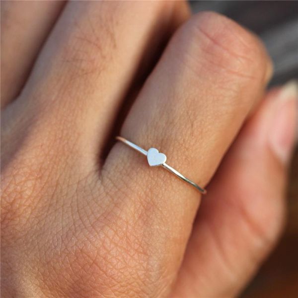 

cluster rings simple female small heart adjustable ring fashion 925 sterling silver love cute gold color promise wedding for women, Golden;silver