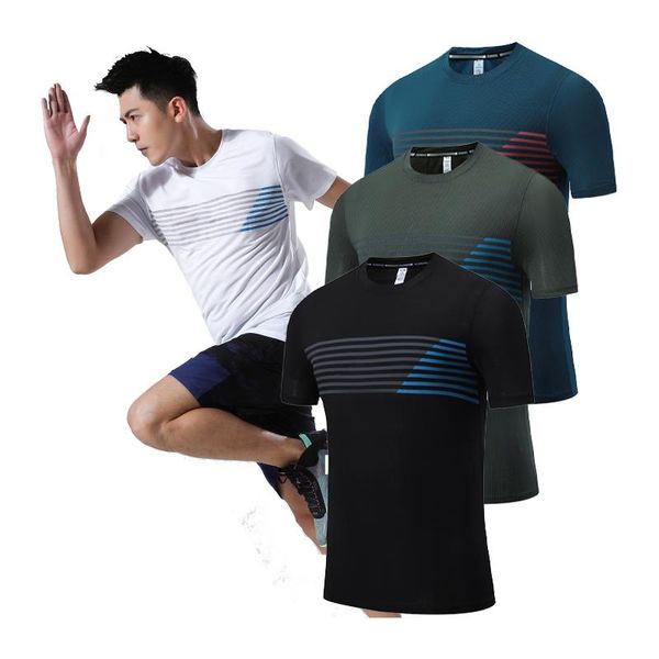 

sport brand shirts breathable elastic fitness quick dry short sleeves striped men fashion training 2021 running tees men's t-shirts, White;black