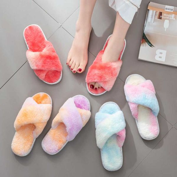

autumn winter house women fur slippers multi color comfortable flat ladies shoes non slip indoor furry qq626 210625, Black