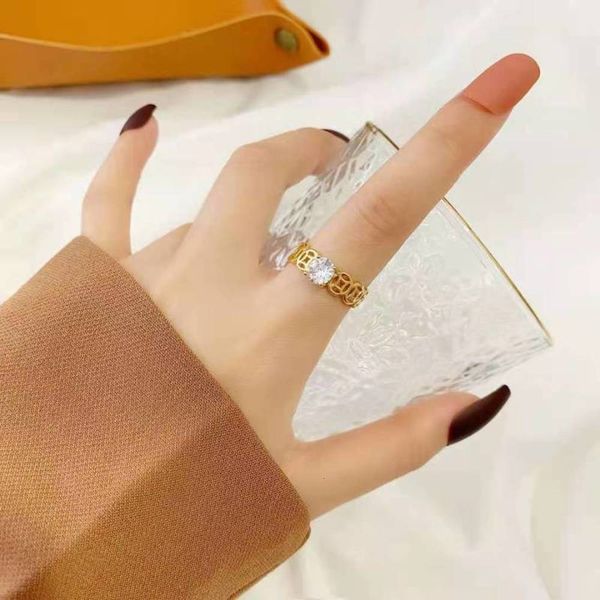 

temperament sand gold one carat copper coin female versatile zircon opening adjustable index finger ring, Black