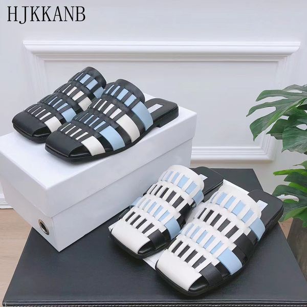 

official website 70% off outlet summer new square toe plaid half women mixed color matching woven slippers lazy mules leisure holiday beach, Black