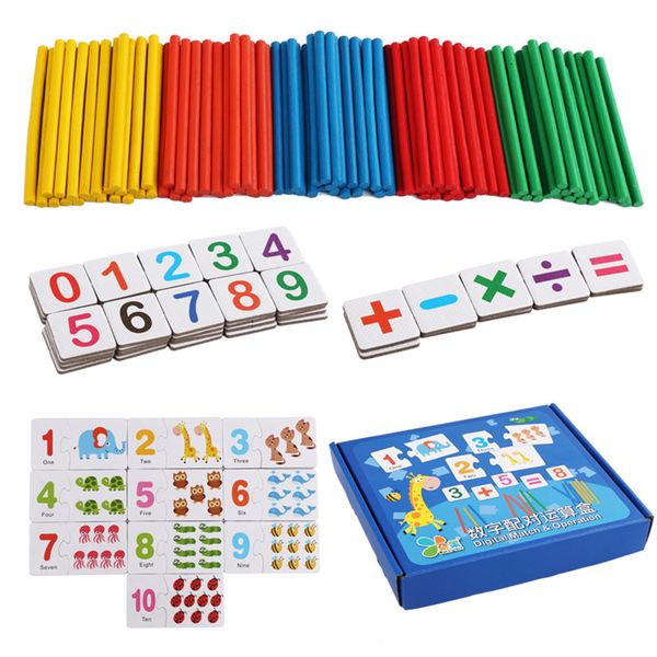 

New Montessori Teaching Materials Wooden Counting Sticks+Number Cards with Box Set Math Toys Kids Early Learning Educational
