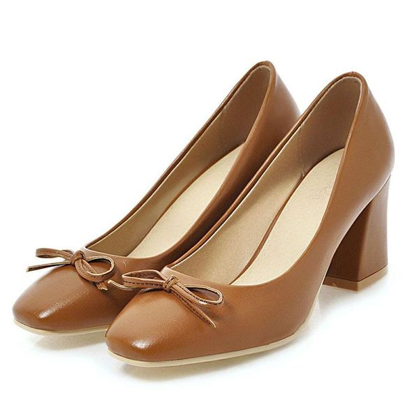

dress shoes rimocy sweet bow square toe women pumps 2021 fashion leather heels plus size woman slip on office female, Black