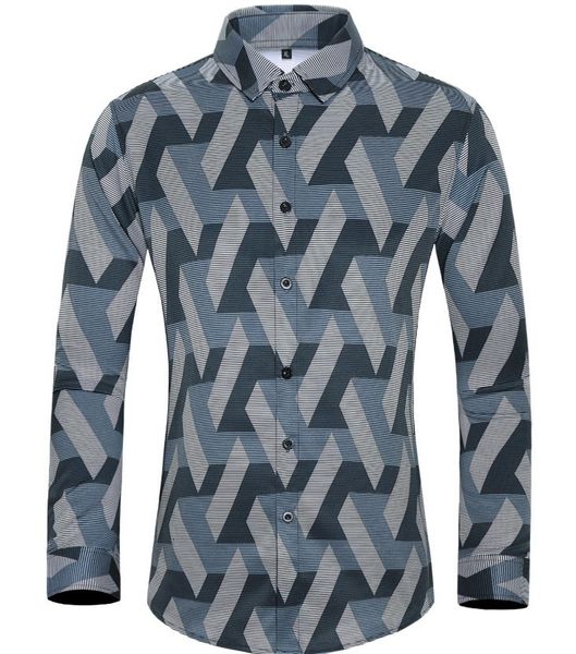 

men's casual shirts mens designer clothing 3d geometry printed long sleeved slim fit dress men business shirt plus size 7xl homme 9dy9, White;black
