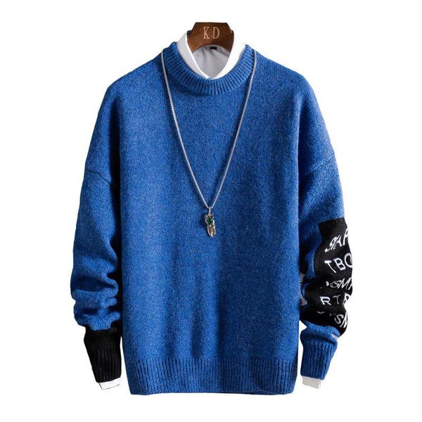 

men's sweaters duckwaver color block knit sweater round neck pullover jacquard bottoming, White;black