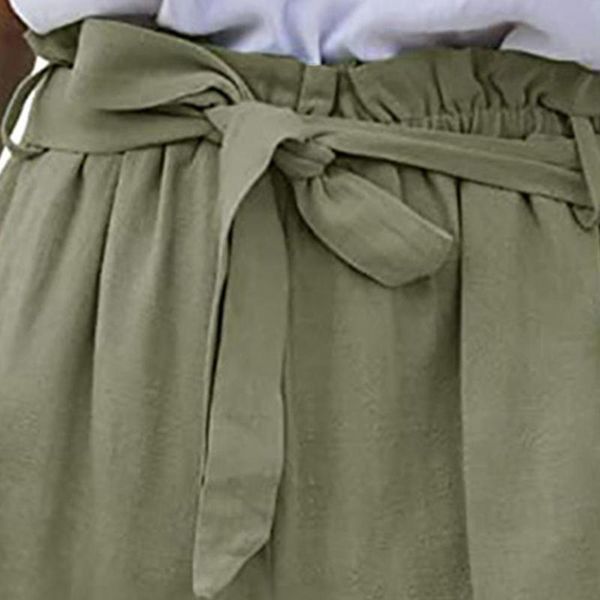 

women's shorts casual tie front ruffled waist paper bag ladies summer drawstring solid color mid-waist streetwear cute, White;black