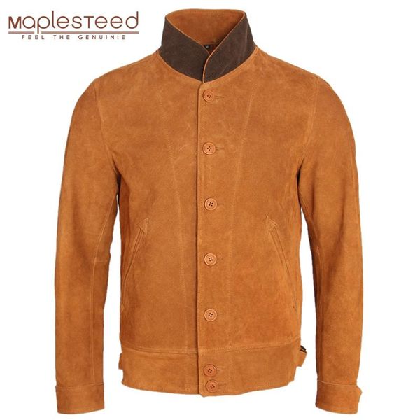 

men's leather & faux fashion slim men jacket thick natural cow suede jackets single breasted casual winter coat warm m257, Black