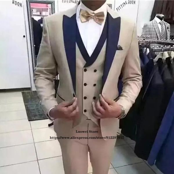 

men's suits & blazers classic slim fit mens peaked lapel 3 piece jacket vest pants set double breasted wedding groom tuxedo male busine, White;black