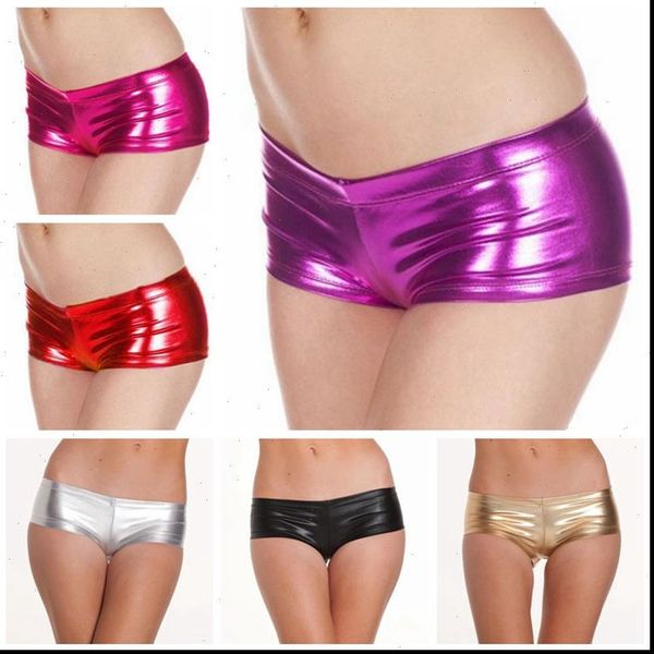 

lady womens shorts night clue party low waist punk capris women golden silver short imitation leather fitness mini, White;black