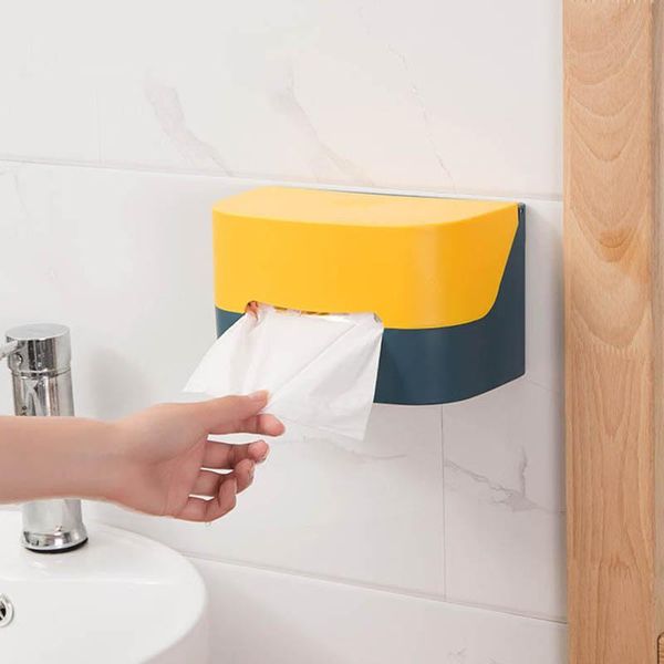 

tissue boxes & napkins 1 pc multi-function waterproof punch-paper-pulling box seamless paste wall hanging paper rack kitchen organizati
