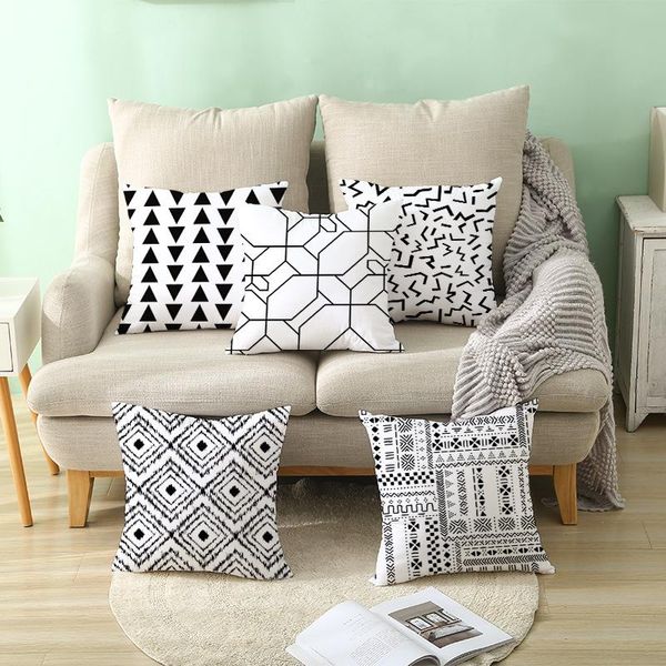 

cushion/decorative pillow 2021 arrival black white geometric abstract cover modern simple car sofa square home wave cushion decorative