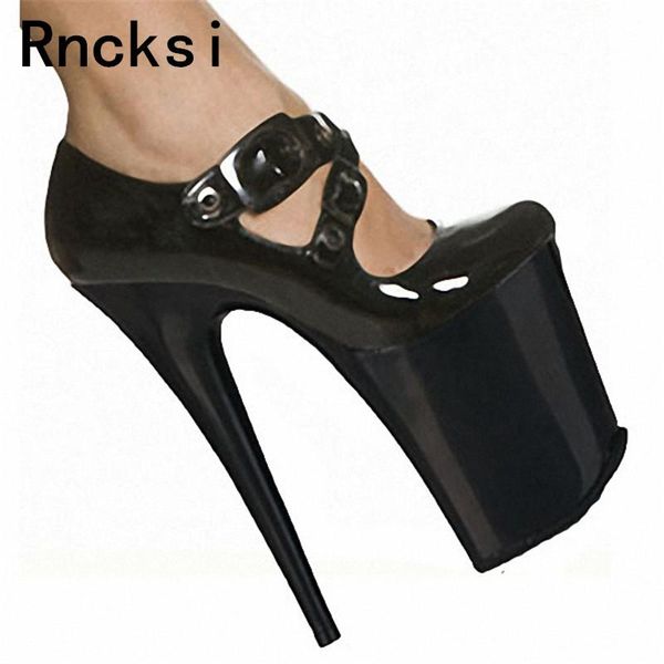 

dress shoes rncksi fashion women buckle straps 20cm high-heeled platform pole dance stiletto heel ankle women's pumps, Black