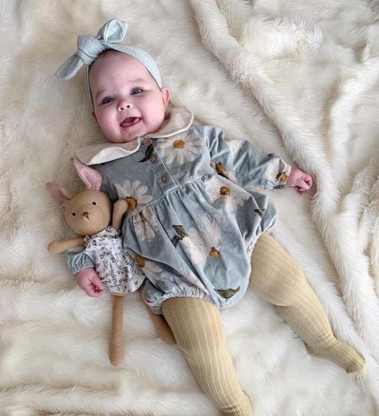 

jumpsuits wild wawa baby romper girls floral autumn toddler kids long sleeve rompers bubble playsuit christmas outfit infant onesie, Blue