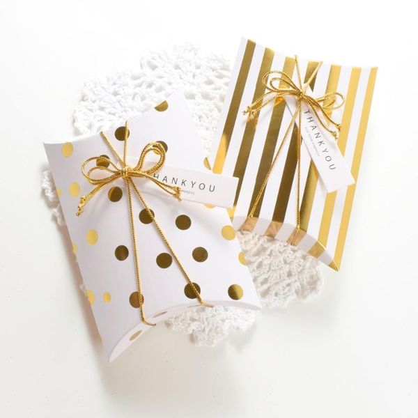 

gift wrap pillow boxes,golden dot & striped boxes, wedding favor bridal shower boxes 10pcs/lot