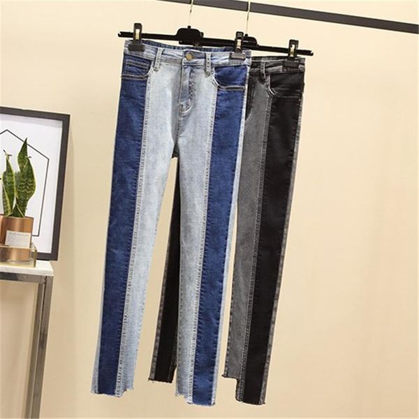 

women's jeans european fashion color matching women tight summer autumn skinny pencil pants female lady, Blue