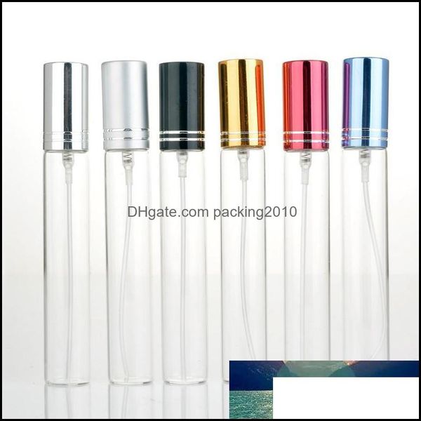 Bottiglie di imballaggio per uffici scolastici aziendali industriali 1000 pezzi / lotto 10 ml di vetro colorato portatile con atomizzatore contenitori cosmetici vuoti per Tr