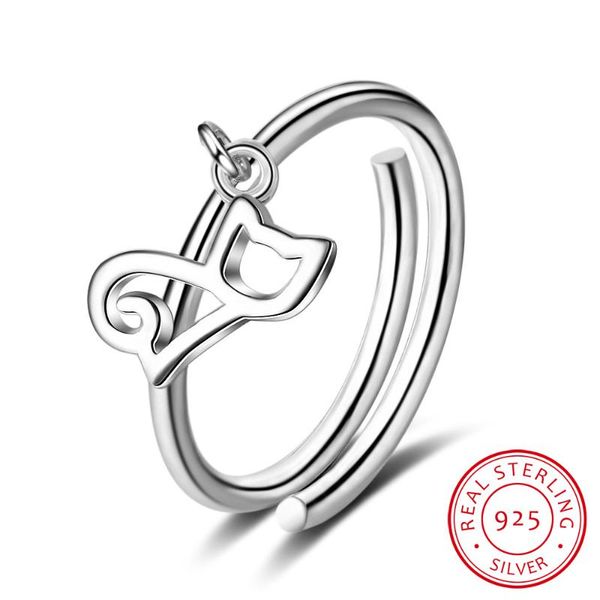 

cluster rings 100% 925 solid real sterling silver fine jewelry cat openingl ring sizable 5 6 7 for teen girl kid xmas gift xy1195, Golden;silver