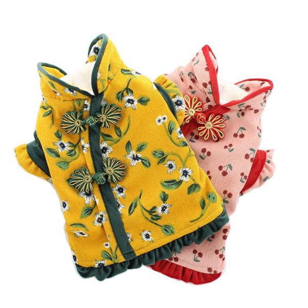 

cat costumes winter warm dog coats chrysanthemum cherry chinese style pet clothes fleece inside xs s m l xl