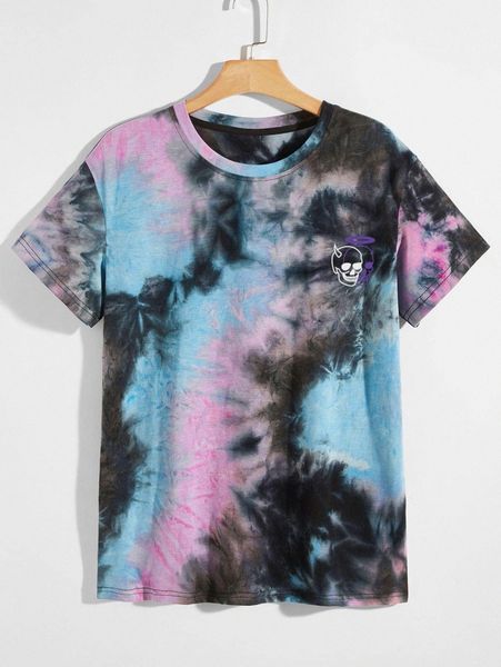 

romwe guys skull graphic tie dye tee z3mr#, White;black