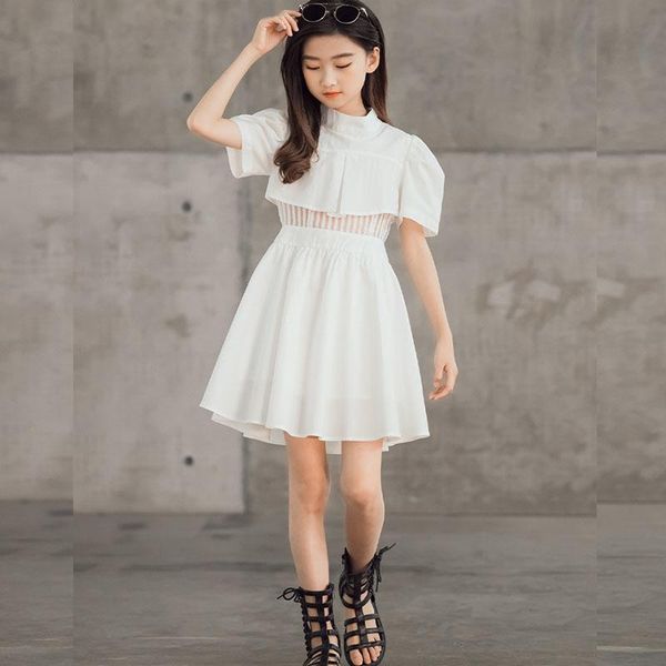 

white black 100% cotton big girls dresses teens kids clothes 2021 fashion children summer dress party short sleeve clothing girl's, Red;yellow