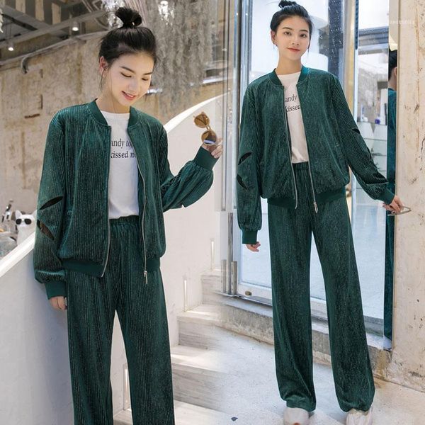 

running sets spring women sportswear velvet jacket sweatshirt loose wide leg pant jogger fitness gym casual set sport suit tracksuit1, Black;blue