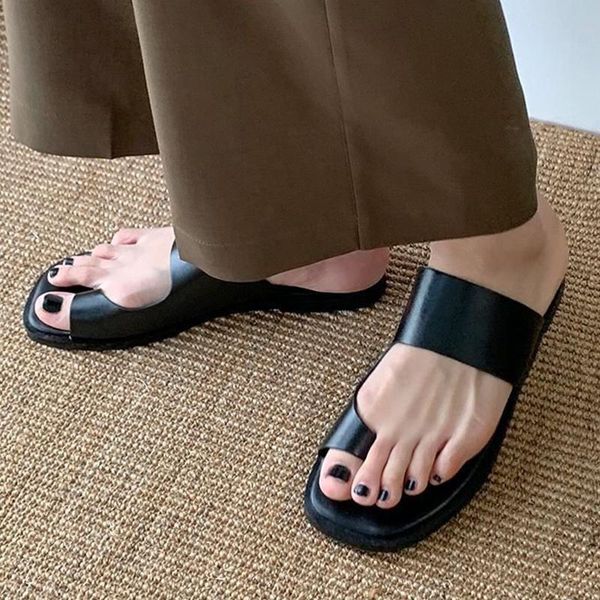 

women slippers 2021 summer casual beach shoes vintage black clip toe sandals fashion square flip flops