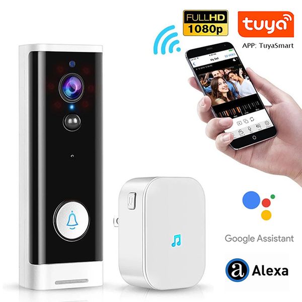 Drahtlose Tuya Smart Life WiFi-Video-Türklingel, wasserdichte Kamera, Nachtsicht, APP-Steuerung, Anruf-Gegensprechanlage, Video-Eye Apartments Türklingelring, unterstützt Alexa Google Home