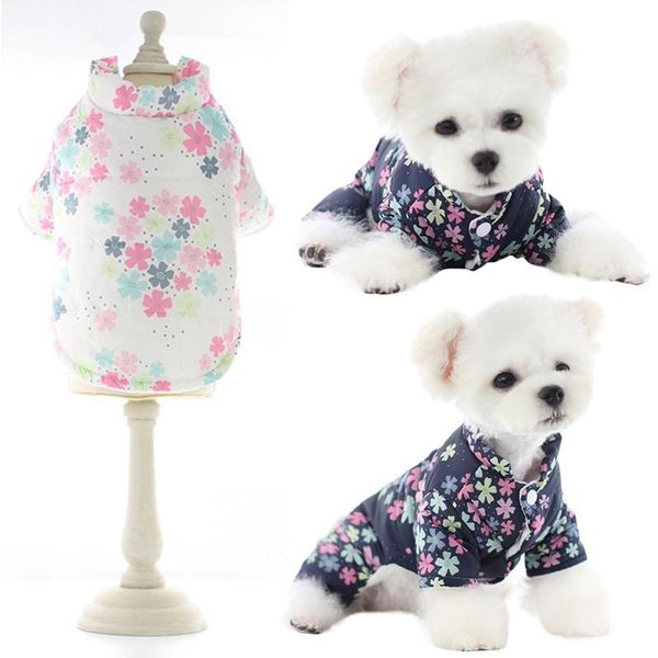 

dog apparel warm jumpsuit for small medium dogs flower print soft autumn winter coats jacket cute practical couple suit clothes