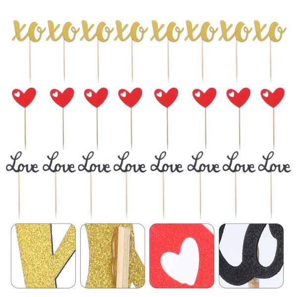 

24pcs glitter cake picks er ornament supplies for valentine's day greeting cards