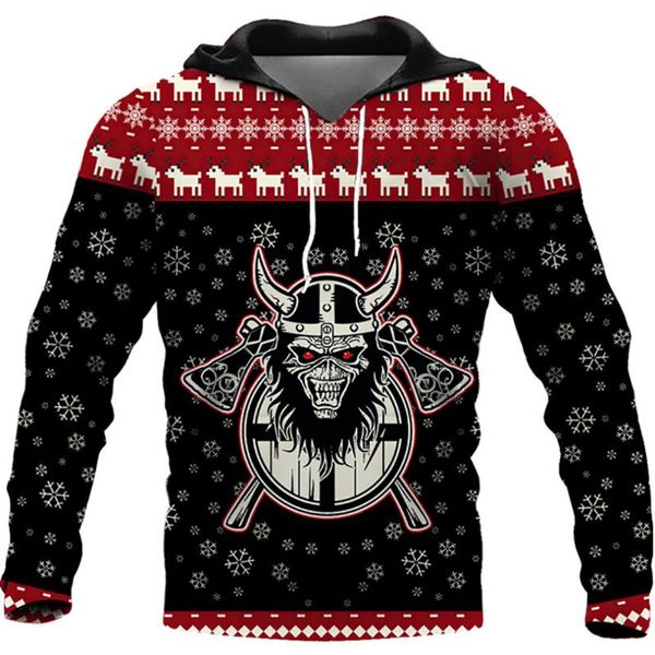 

men's hoodies & sweatshirts retro christmas viking tattoo 3d all over printed autumn casual pullover streetwear jacket tracksuits 4xl, Black
