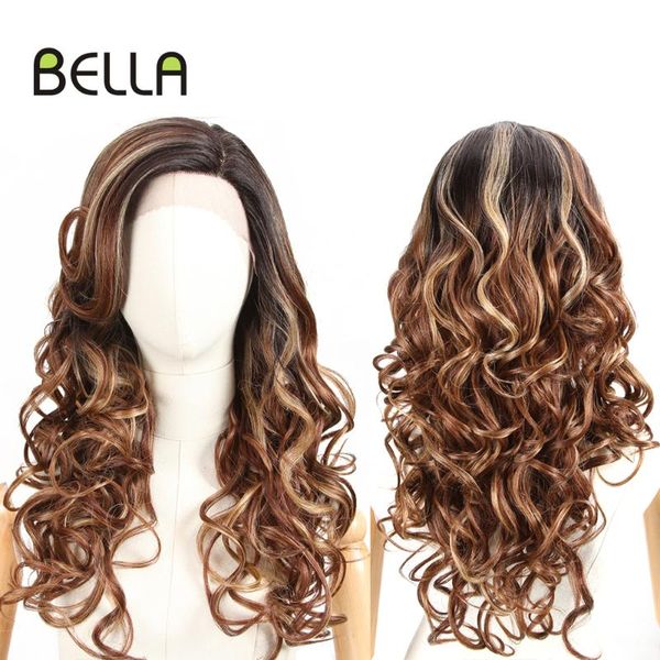 

synthetic wigs bella lace wig cosplay loose curly wave hair omber 22 inch heat resistant side part blonde black for woman