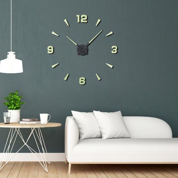

wall clocks clock modern simple design watch digital large big 3d diy home decor luminous luminova mirror sticker for living room