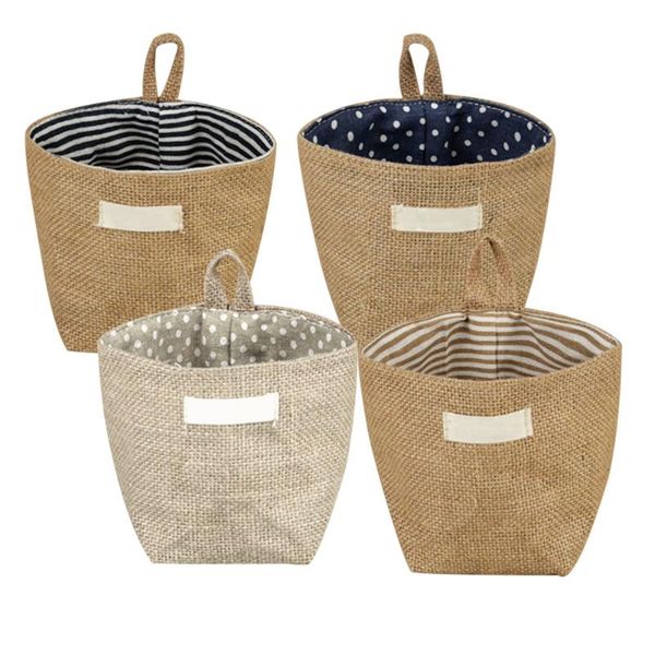 

storage bags fashion box jute cotton sundries basket mini deskbag hanging vc