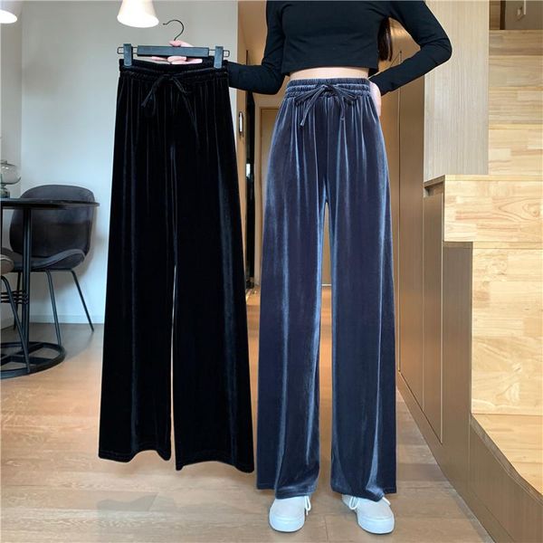 

koean summer autumn women wide leg pants plus size casual -4xl high waist trouser female streetwear loose harajuku velvet women's & ca, Black;white